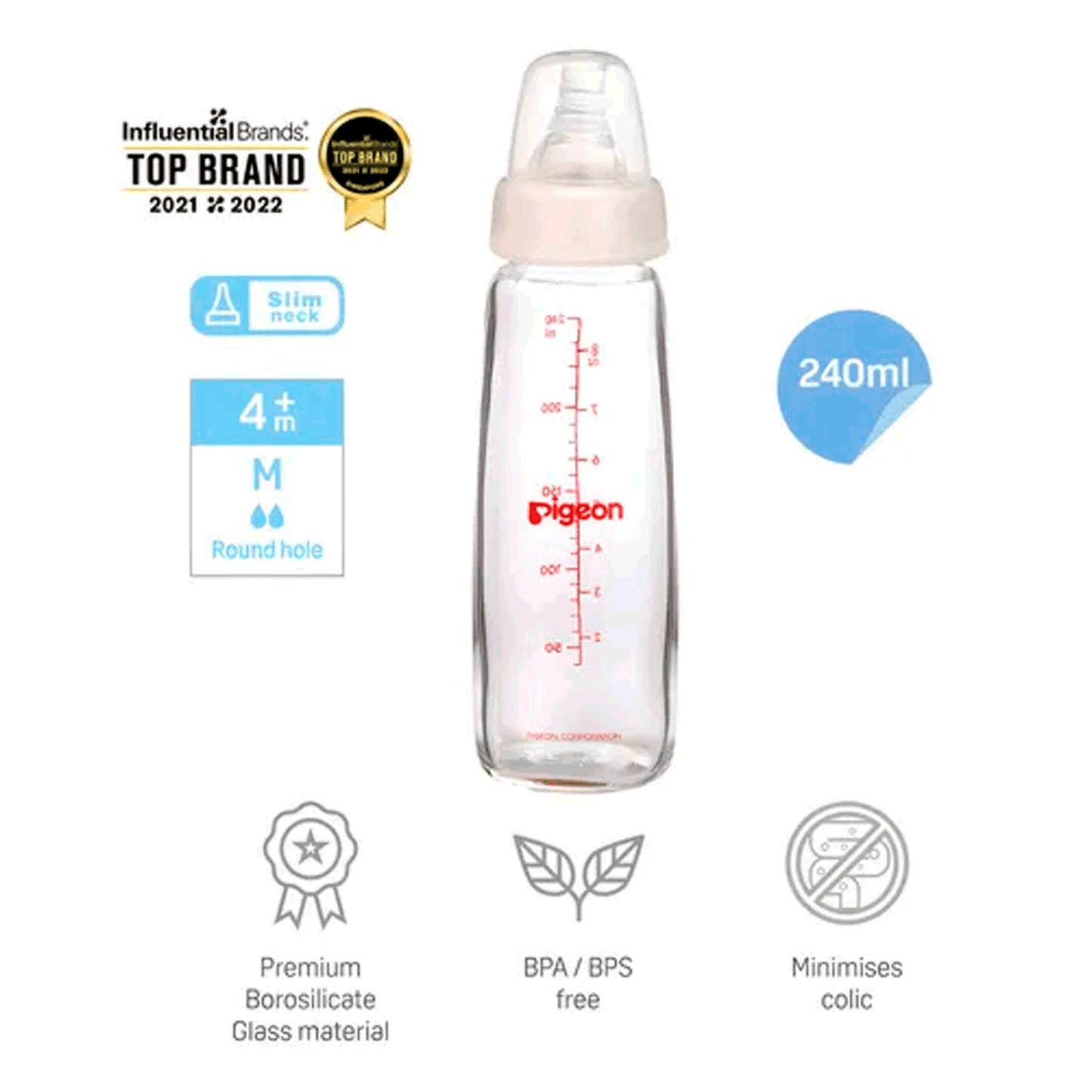 Mamadera Vidrio 240Ml Flexible Edad6+m Pigeon