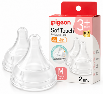 Tetinas Pigeon SofTouch Boca Ancha M 3M+ | Pack 2 Repuestos Originales
