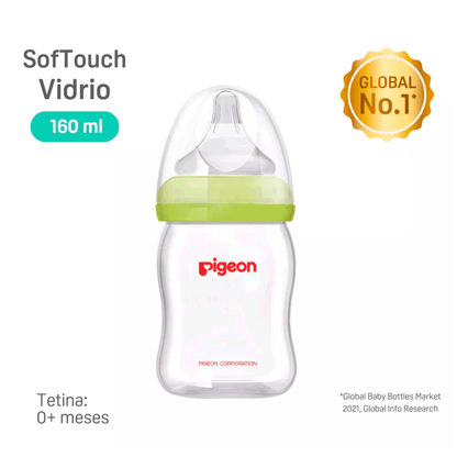 Mamadera Biberón Anti-cólicos Pigeon SofTouch Vidrio 160 ml | Boca Ancha | 0+ Meses