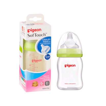 Mamadera Biberón Anti-cólicos Pigeon SofTouch Vidrio 160 ml | Boca Ancha | 0+ Meses