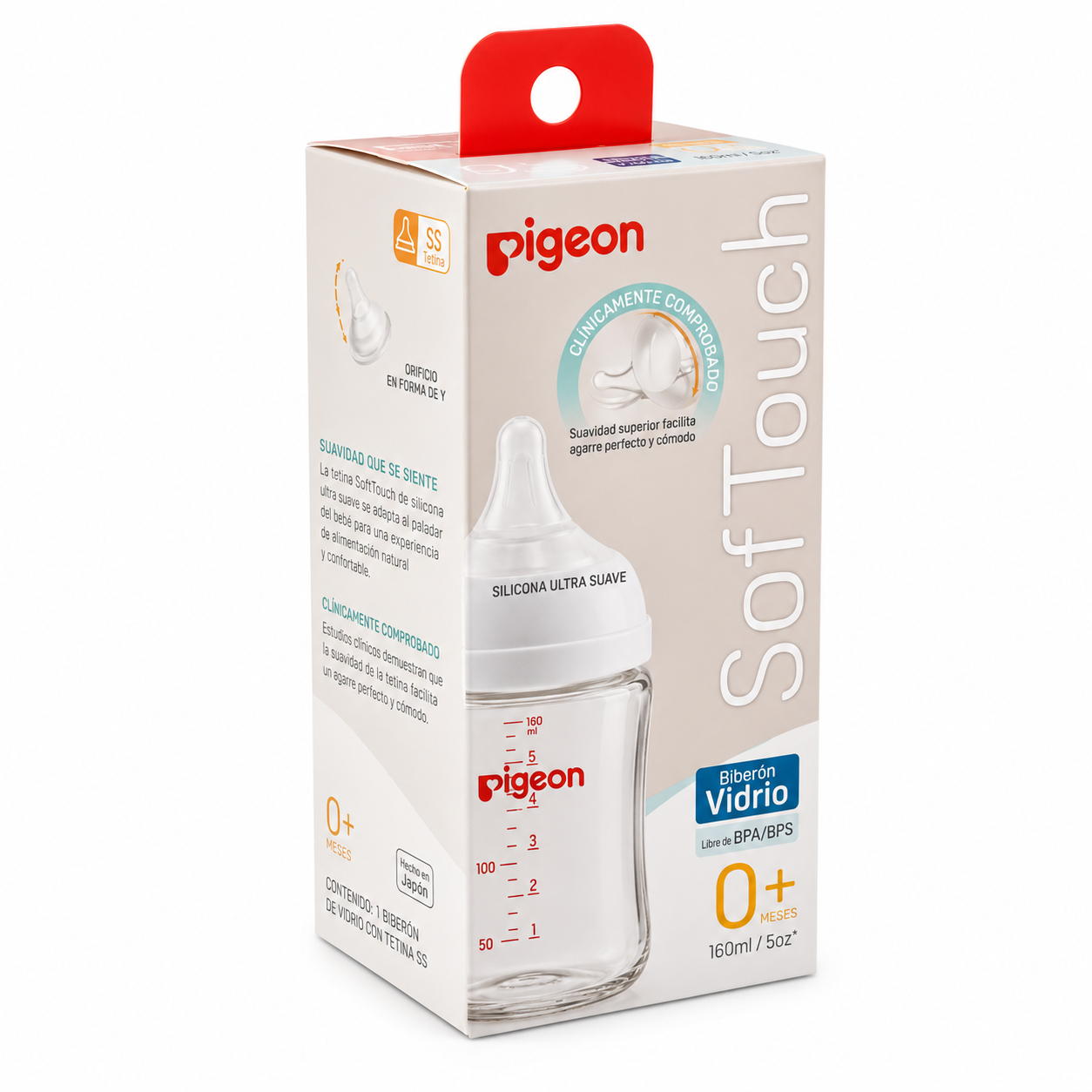 Mamadera Pigeon SofTouch Vidrio Boca Ancha 160 ml | 0+ Meses
