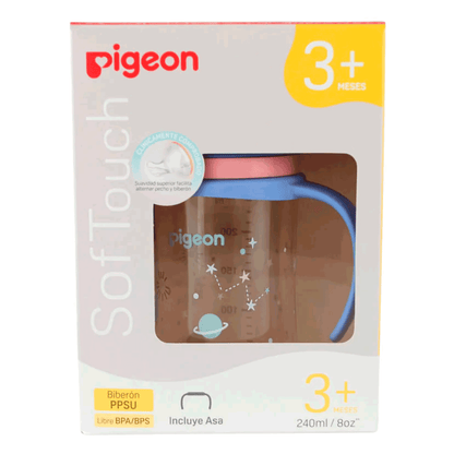 Mamadera Biberón Pigeon SofTouch Planets 3 con Asa 240 ml | 3+ Meses