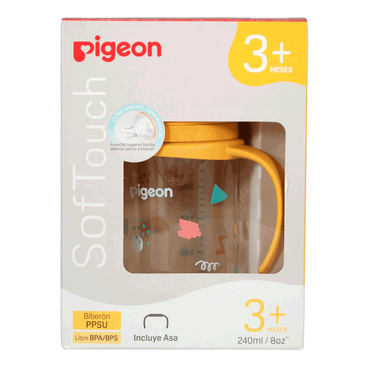 Biberón Mamadera Softouch Fiesta 2 con Asa 240 ml Pigeon