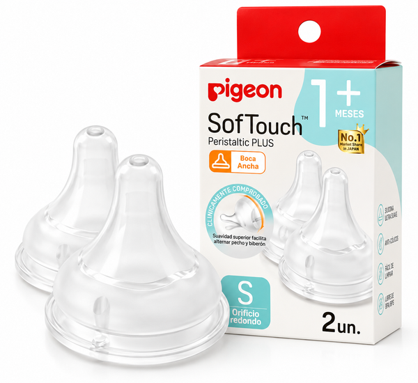 Tetinas Pigeon SofTouch Boca Ancha S 1M+ | Pack 2 Repuestos Originales