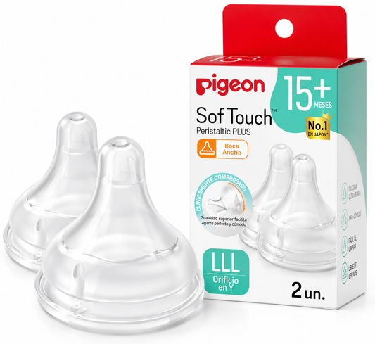 Tetinas Pigeon SofTouch Boca Ancha Talla LL (Y Cut) 15M+ | Pack 2 Repuestos