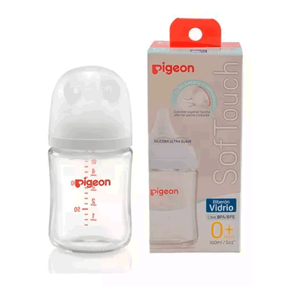 Mamadera Vidrio Softouch Boca Ancha 160ml Edad0+m Pigeon