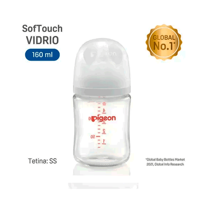 Mamadera Vidrio Softouch Boca Ancha 160ml Edad0+m Pigeon