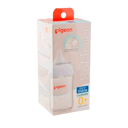 Mamadera Vidrio Softouch Boca Ancha 160ml Edad0+m Pigeon
