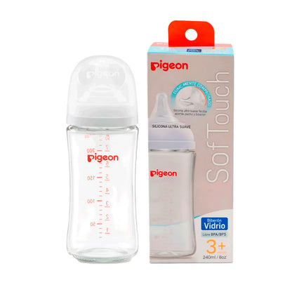 Mamadera Vidrio Softouch Boca Ancha 240ml Edad3+m Pigeon