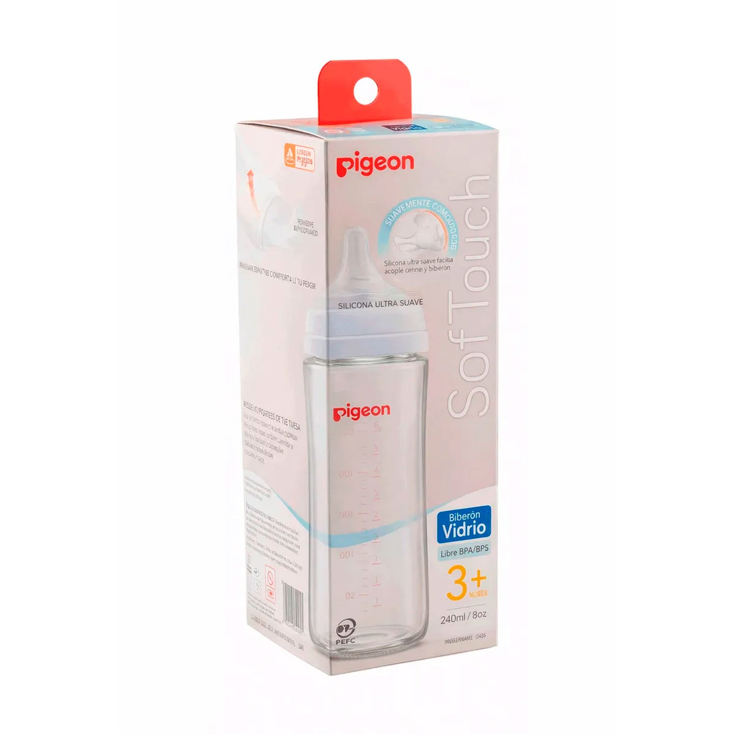 Mamadera Vidrio Softouch Boca Ancha 240ml Edad3+m Pigeon