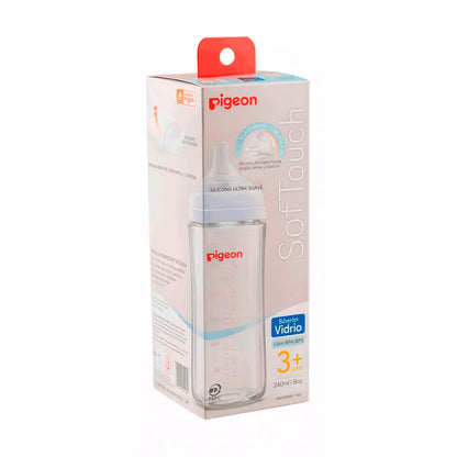 Mamadera Vidrio Softouch Boca Ancha 240ml Edad3+m Pigeon