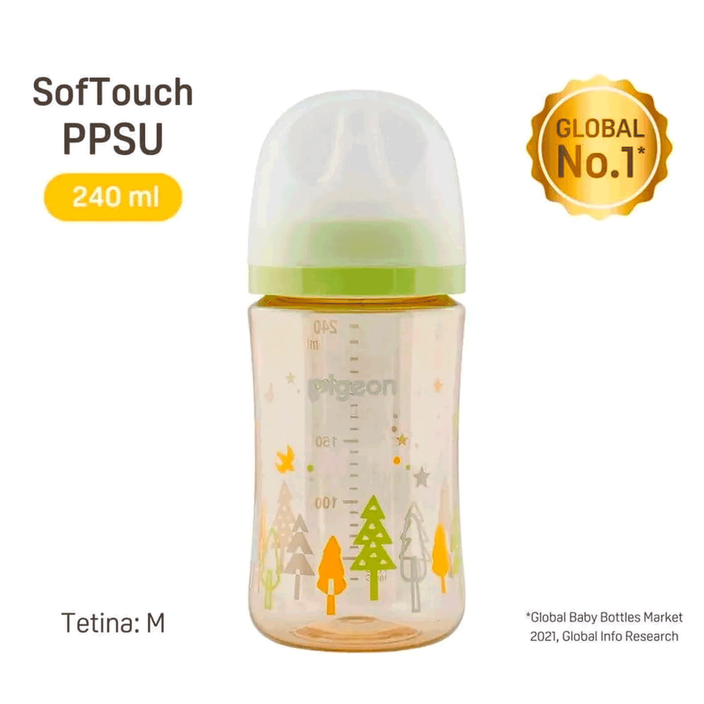 Biberón Mamadera Pigeon SofTouch PPSU Forest Verde Claro 240 ml | 3+ Meses
