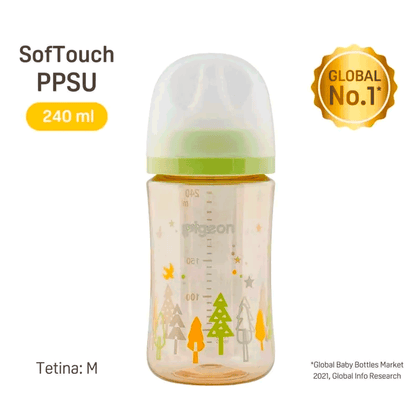 Biberón Mamadera Pigeon SofTouch PPSU Forest Verde Claro 240 ml | 3+ Meses