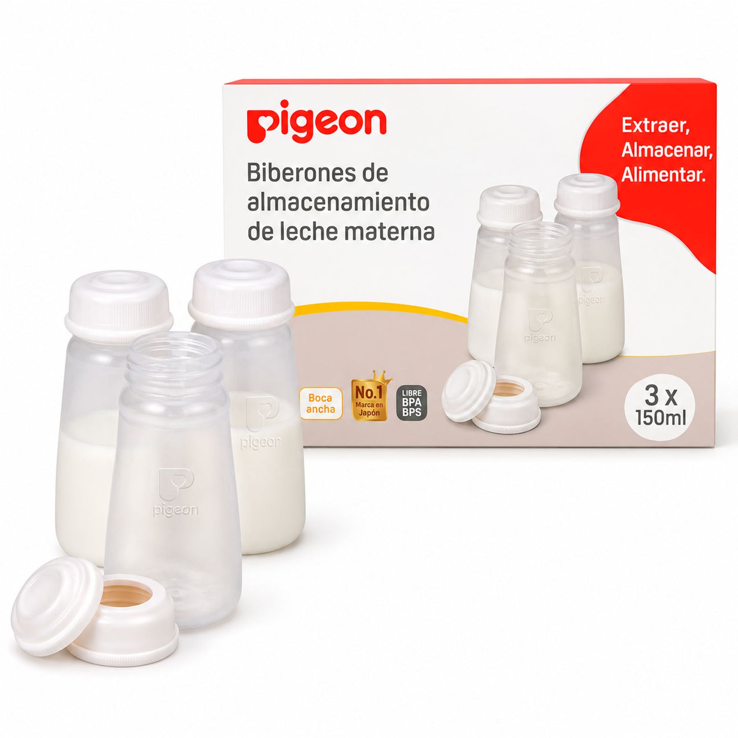 Biberones de Almacenamiento de Leche Materna Pigeon 5oz (150 ml) Pack 3 Unidades