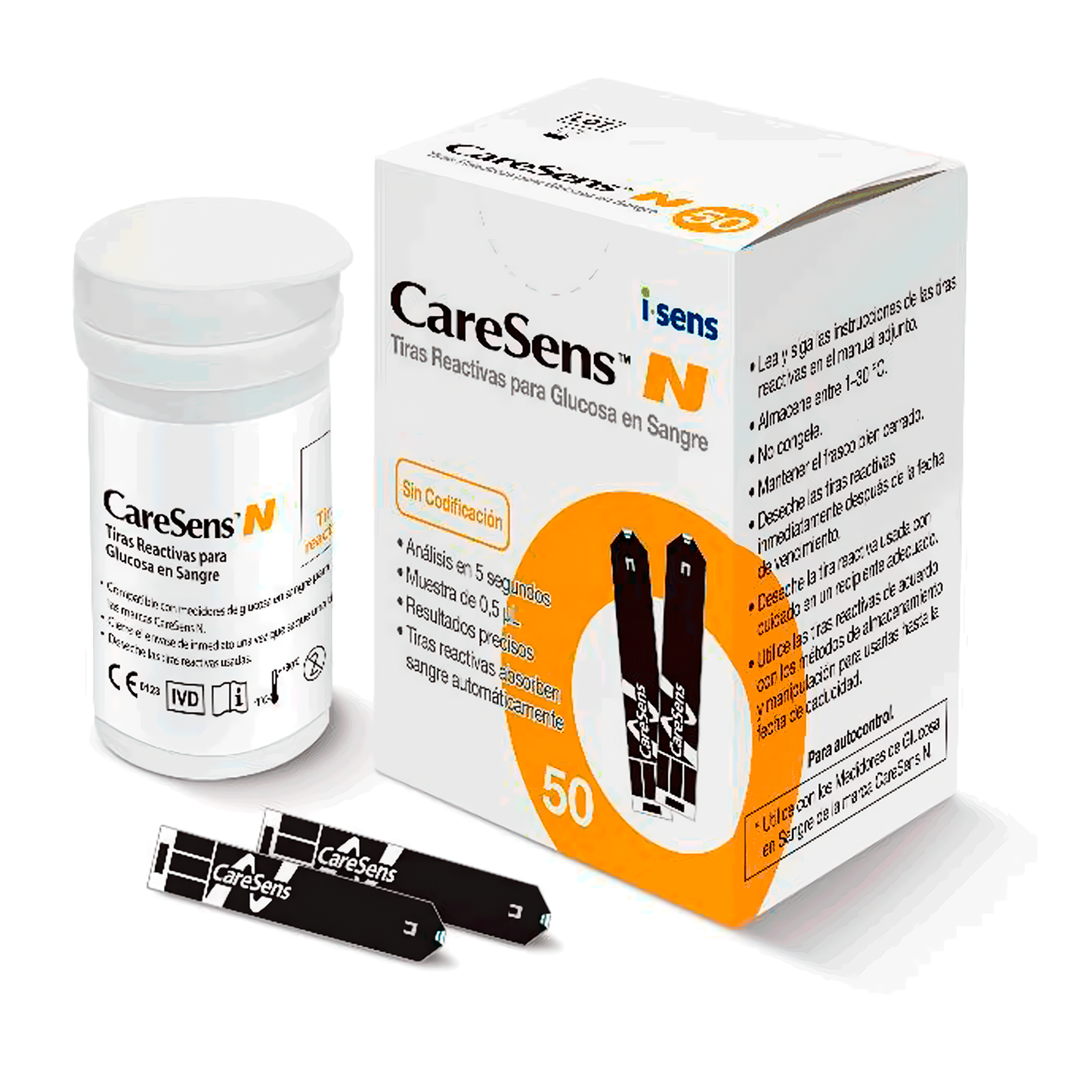 50 Tiras Reactivas CareSens N + 50 Lancetas Estériles | Kit de Reposición para Control de Glucosa