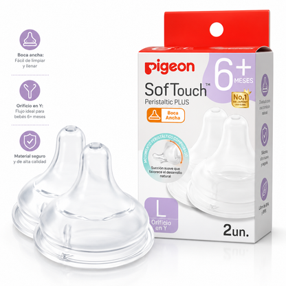 Tetinas Pigeon SofTouch Boca Ancha Talla L 6M+ | Pack 2 Repuestos