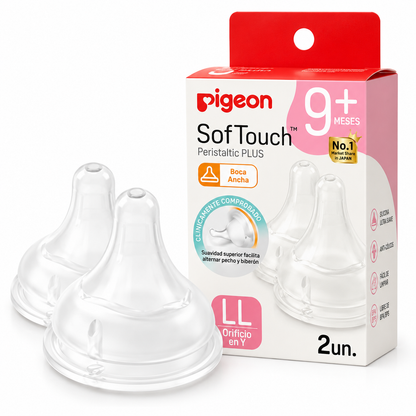 Tetinas Pigeon SofTouch Boca Ancha LL 9M+ | Pack 2 Repuestos Originales