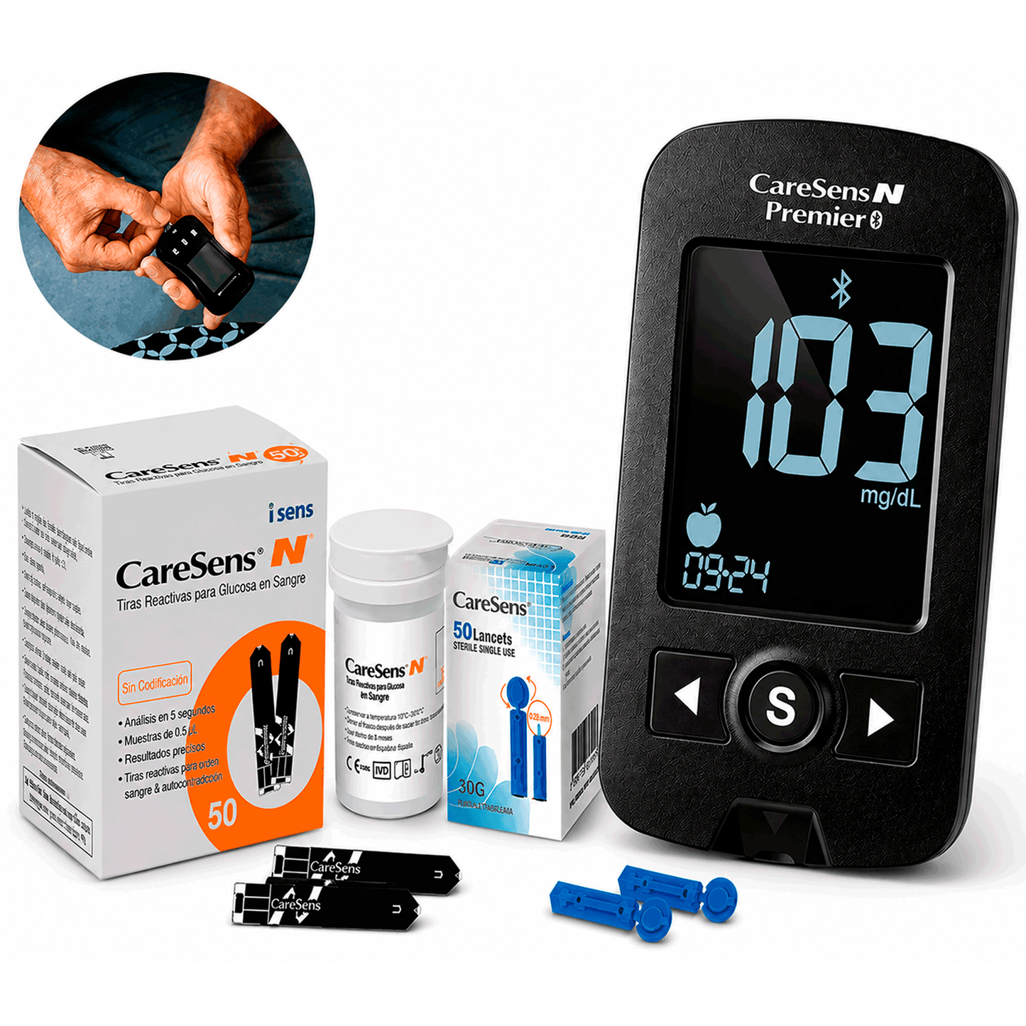 Glucómetro Caresens N Premier Bluetooth Glicemia 50Cintas+50Lan