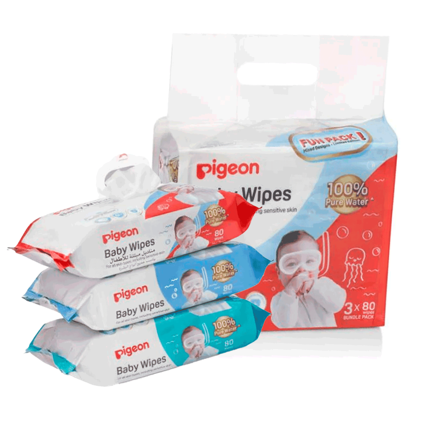 Toallitas Húmedas Pigeon Baby Wipes 99% Agua 82 Unidades Pack x3
