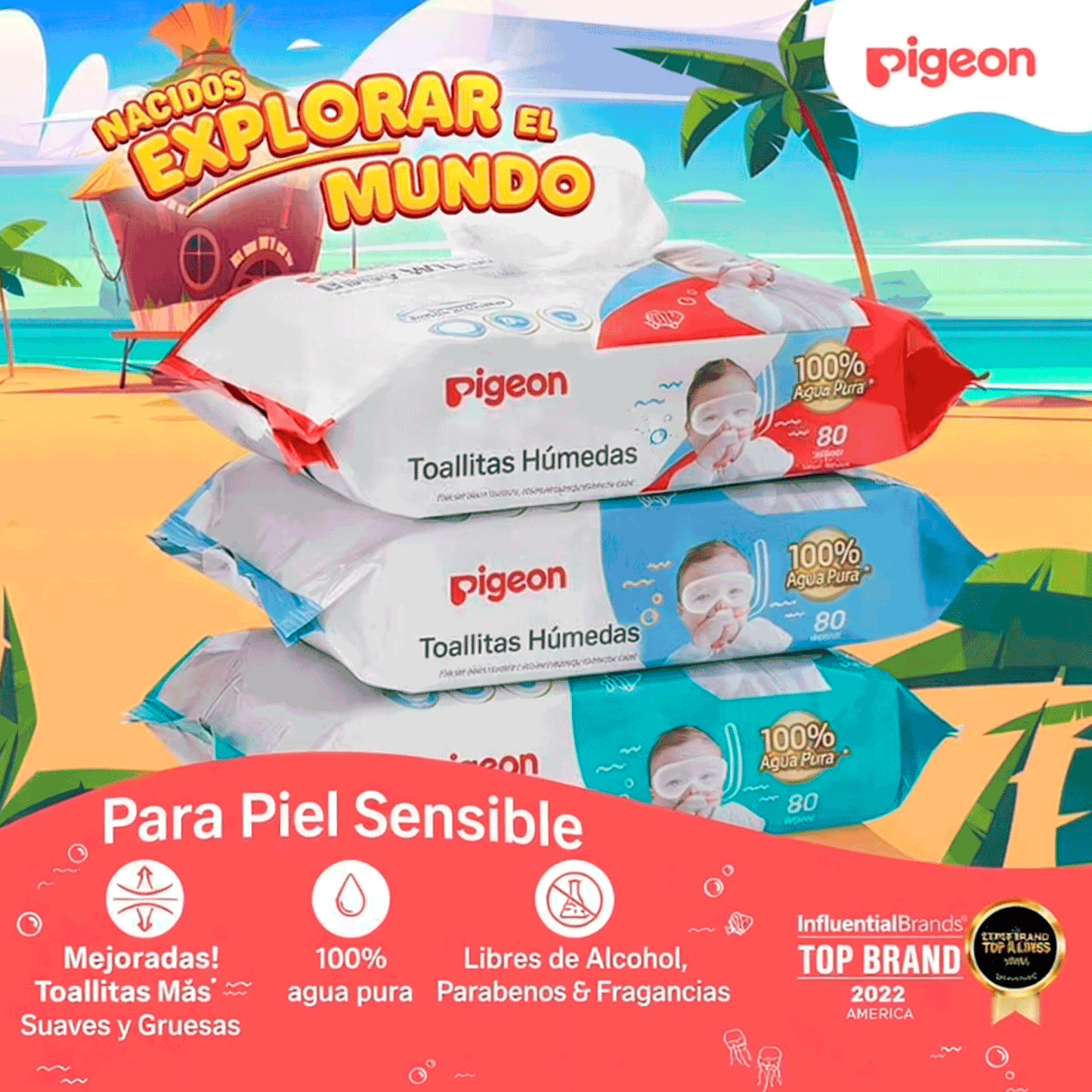 Toallitas Húmedas Pigeon Baby Wipes 99% Agua 82 Unidades Pack x3