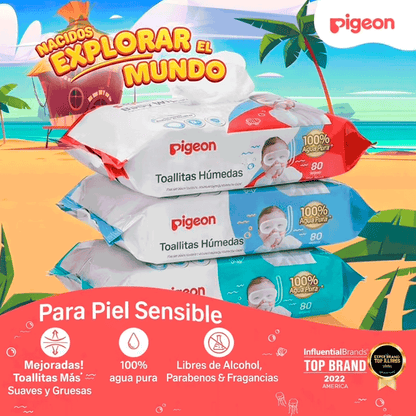 Toallitas Húmedas Pigeon Baby Wipes 99% Agua 82 Unidades Pack x3